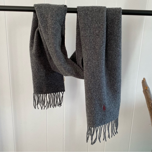 Polo Ralph Lauren Other - Vintage Polo Ralph Lauren Grey Wool Fringe Scarf No Tags Red Pony Logo Retro